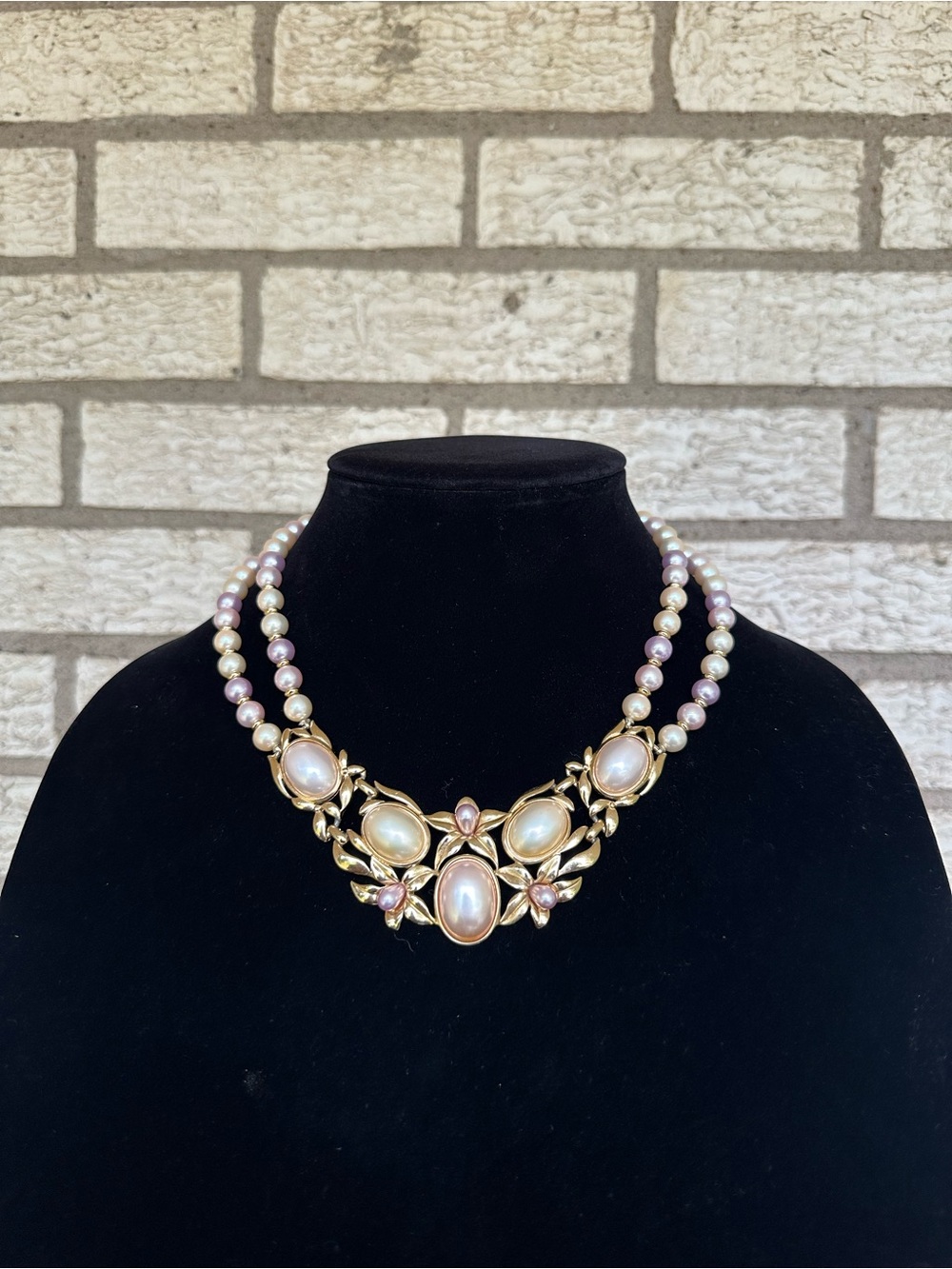 Vintage Rare Trifari Kunio Matsumoto Signed Double Strand Pearl Necklace